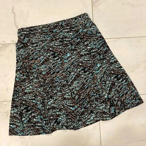 Dress Barn Mini Brown Aqua Geometric Leaf Pull On A-line Skater Skirt Stretch S